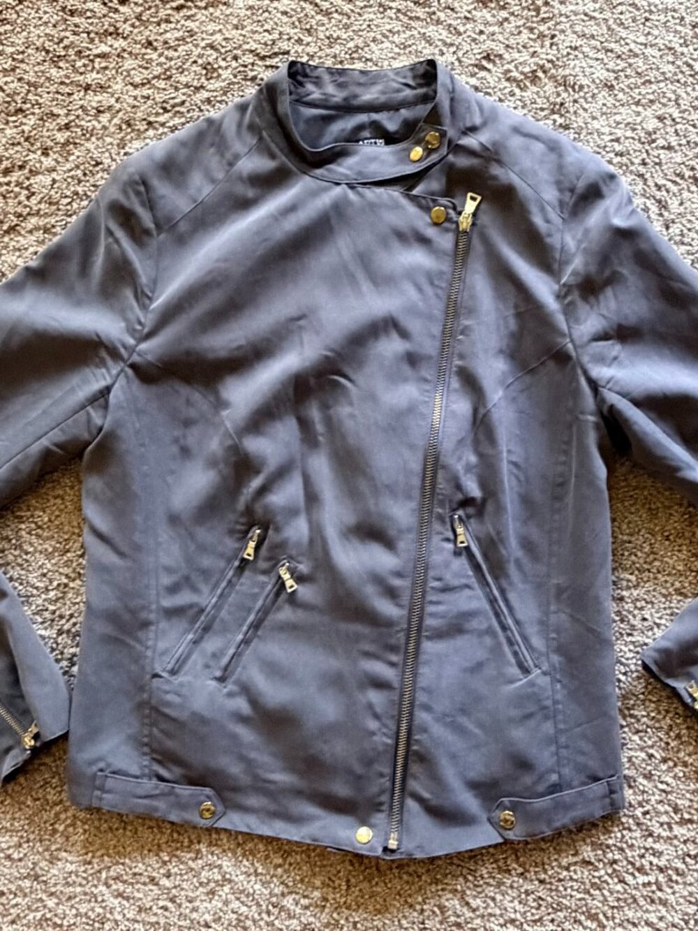 APT. 9 Grey Moto‑Inspired Zip Jacket M Gold Hardware
